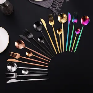 Đa Màu sắc ẩm thực Phương Tây dao và ngã ba đặt bộ đồ ăn thép dao kéo dao thìa và nĩa Flatware Set