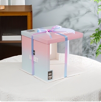Boîte à gâteau semi-transparente de 6/8/10 pouces, boîte à gâteau carrée, simple ou double couche, boîte à pâtisserie surélevée en papier sans ruban