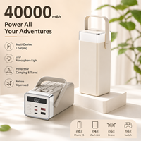 Batterie externe grande capacité multi-sorties avec éclairage d'ambiance pour le camping et les voyages, chargeurs portables 40000 mAh