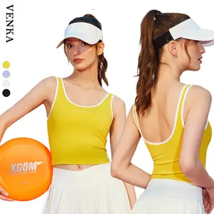 Top court sans manches pour femmes, haut de Yoga, débardeur court, course à pied, Fitness, Gym, Tennis, Golf U, blocage de couleur au dos, débardeur rembourré fixe, nouvelle collection quantité minimale de commande