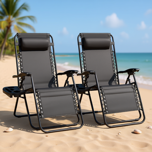 Silla de Playa Reclinable Portátil con Marco de Aluminio, Malla de Poliéster, Almohada Ajustable y Portavasos, Silla de Descanso para Exteriores Junto a la Piscina - Product Image 2