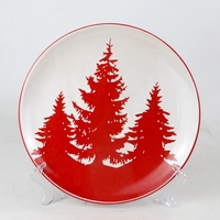 Plato de Cerámica con Silueta de Pino Rojo |   Plato Decorativo Navideño con Logotipo Personalizado, Venta al Por Mayor, OEM, ODM