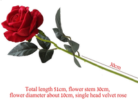 Fleurs artificielles en velours de soie synthétique en gros, roses rouges de haute qualité, toucher réel, faites à la main, pour mariage, fête des mères, Noël