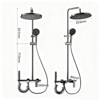 Ensemble de douche moderne en aluminium spatial à installation apparente avec pommeau de pluie rond, douchette à main, bidet et bec cascade
