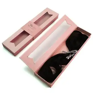wholesale pink sleeve wig hair bundle hair extension packaging paper box with pvc window