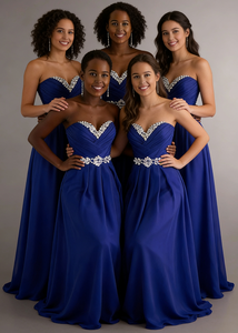 Robes de demoiselle <span class=keywords><strong>d</strong></span>'honneur bleu royal en forme de cœur, taille en cristal, longueur au sol, en mousseline de soie, robe de soirée - Product Image 3