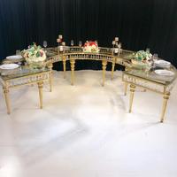 Table à manger moderne en acier inoxydable et cristal, demi-lune, en forme de S, grande table de réception, combinaison pour mariage, fête, banquet en plein air, utilisation en restaurant