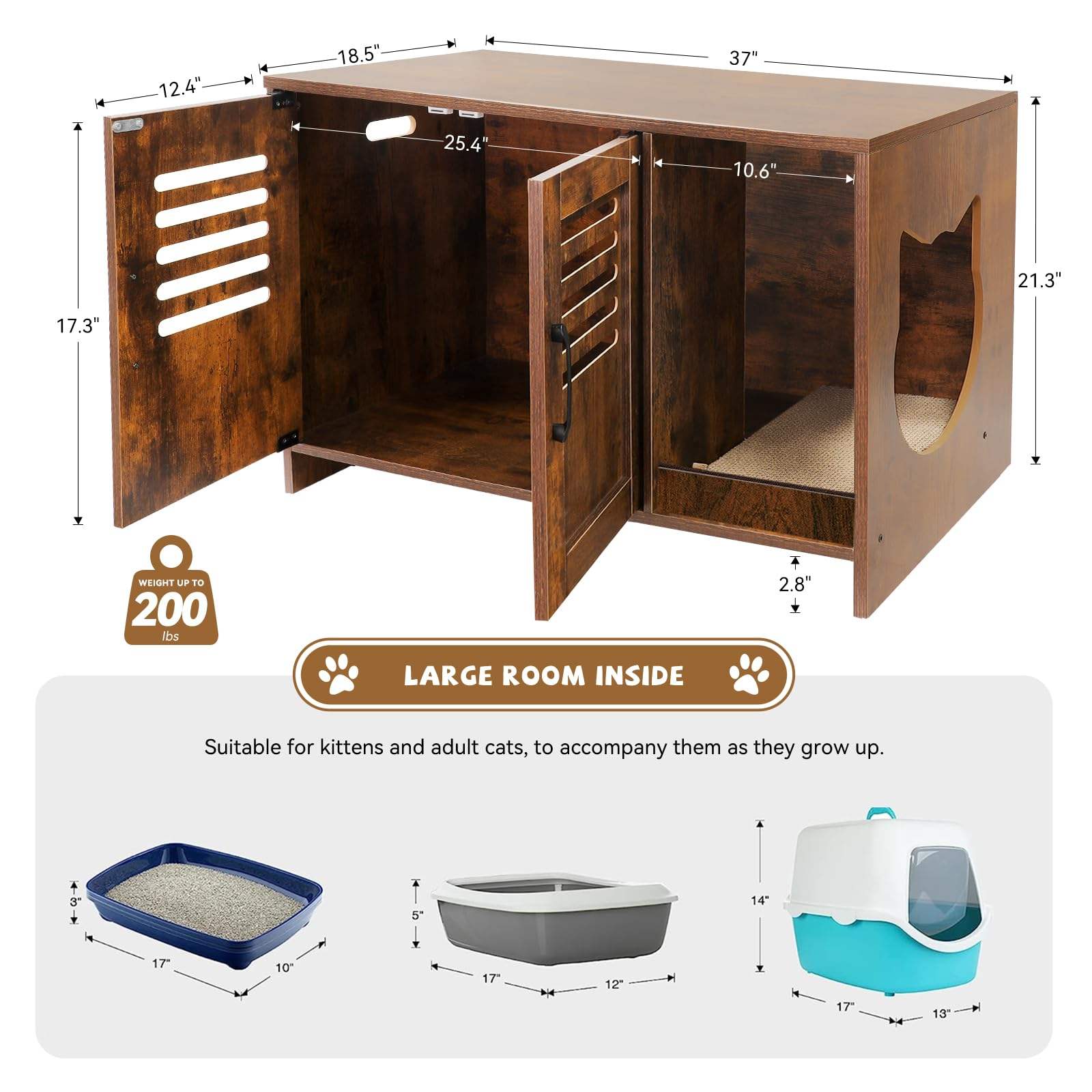 Caja de arena de madera grande para gatos, caja de arena oculta a