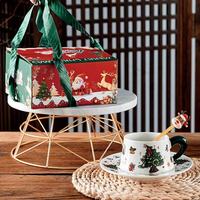 Ensemble de tasses en céramique de Noël Wisteria avec couvercle, cuillère renne, cadeau de Noël élégant, moderne, avec logo personnalisé, souvenir d'entreprise