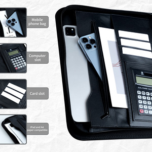 Porte-documents multifonction A4 en PU avec anneaux, organiseur de bureau, bloc-notes, pochette à fermeture éclair, sac à documents portable, cadeau d'affaires personnalisé - Product Image 5