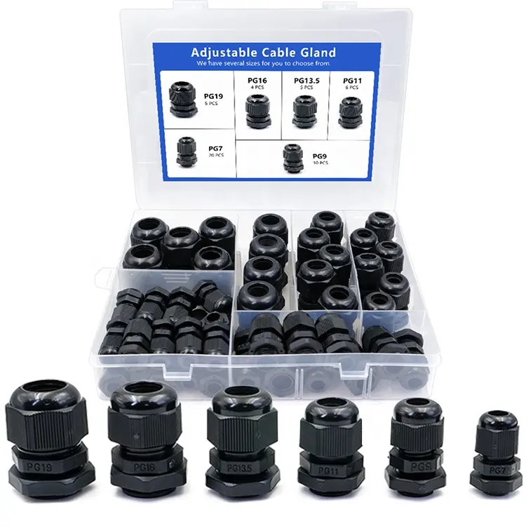 PG Size 50PCS PA IP68 Cord Grip Cable Fitting Kit Industrial Adjustable Locknut Nylon Plastic Waterproof Connector Cable Gland