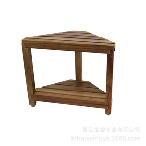 Shi Miao - Tabouret de salle de bain en bois, étagère d'angle à double niveau, en bois massif, imperméable, pour rangement dans les salles de bain - Product Image 5