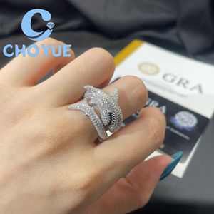 Factory 925 Sterling <b>Silver</b> Custom Shark Shape VVS Moissanite <b>Ring</b> Ice Out Eternity Band Hip Hop <b>for</b> <b>Men</b> Pass Diamond Tester GRA - Product Image 4
