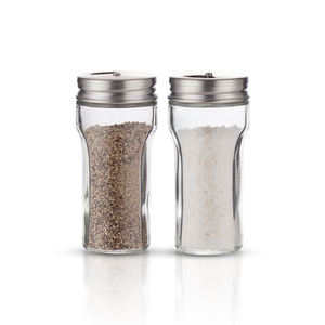 Bocaux à épices en verre de 3 oz avec couvercles doubles en acier inoxydable, vente en gros, mini-shakers ronds pour sel et poivre - Product Image 2