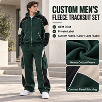 Ensemble de survêtement en molleton pour homme, personnalisé, avec sweat à capuche zippé intégral et pantalon cargo à blocs de couleur, 2 pièces, pour tenue décontractée quotidienne