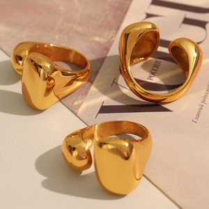 แหวนทองทรงเรขาคณิตสำหรับผู้หญิงออกแบบเปิดแหวนสแตนเลสเครื่องประดับของขวัญแหวนแฟชั่น JZ91 - Product Image 2