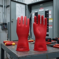 Gants diélectriques en caoutchouc de 14 pouces, protection contre les chocs électriques 1000V AC, classe 0, gants isolés contre les tensions