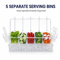 Hete Aanbieding Transparante PS Kunststof 5-Vaks Geïsoleerde Servies Schaal voor Thuis, Feest, Restaurant, Fruit & Topping Organizer