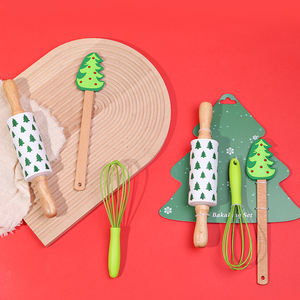 Coffret <span class=keywords><strong>cadeau</strong></span> de cuisson de Noël à faible quantité minimale de commande Mini rouleau à pâtisserie en silicone sans BPA emporte-pièce pinces alimentaires fouet et spatule pour enfants - Product Image 1