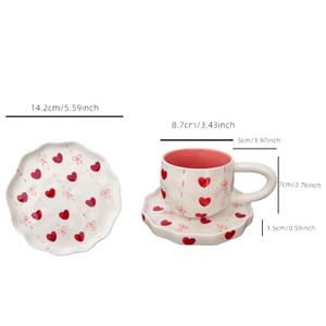 Taza de Café de Cerámica con Forma de Corazón de San Valentín y Plato, Juego de Taza y Platillo para Té de la Tarde, Oso Bonito para Regalo de San Valentín - Product Image 6