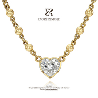 Collier vintage romantique en argent sterling S925 plaqué or 18 carats, avec moissanite D VVS1 sertie en clos en forme de cœur 2 carats et chaîne perlée anti-ternissement