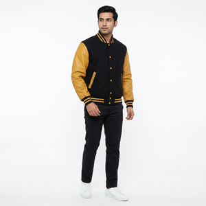 OEM Custom <b>Men's</b> <b>Long</b> Sleeve Baseball <b>Jacket</b> with Stand Collar Breathable Leather Varsity Letterman <b>Jackets</b> - Product Image 1
