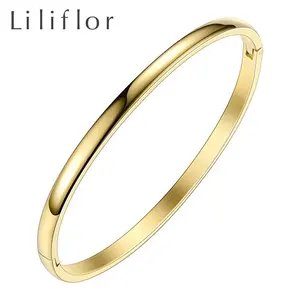 Lyflor pulseira banhada a ouro 18k, aço inoxidável, joias simples, pulseira brilhante, cor dourada feminina, bracelete bm182005