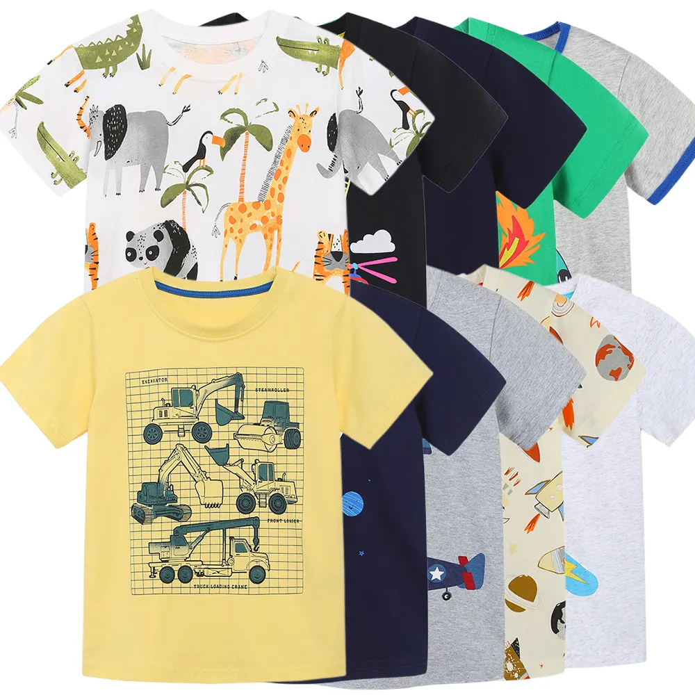 Yüksek kaliteli örme pamuk yuvarlak boyun baskı T erkek çocuklar için tişörtler çocuk Boy T Shirt