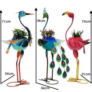 Pot de fleurs en métal pour plantes, motif oiseau paon/flamant rose/heron - Product Image 4