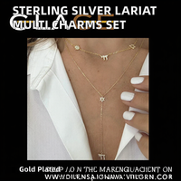 Collier Lariat en Argent Sterling 925 Plaqué Or avec Micro-Pavé de Zircons Cubiques 5A et Breloques Multiples Hamsa, Hexagramme, Étoile, Cheval - Fabrication de Bijoux