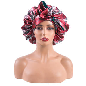 Afrika saten bonnets uzun kravat İpeksi bonnet kadın geniş bant çift katmanlı geri dönüşümlü uyku kap duş şapkaları - Product Image 1