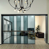 Système parfait Porte coulissante à quatre panneaux ultra-mince Porte de séparation en verre et alliage moderne Convient pour la chambre à coucher, la cuisine et le balcon
