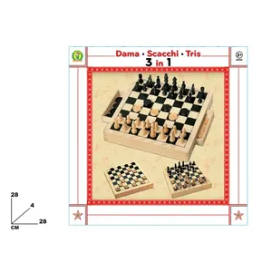 Juego de mesa de madera 3 en 1: Damas, Ajedrez y Tres en Raya, 28 cm, para niños y adultos - Product Image 1