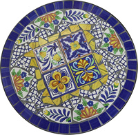 Ensemble de salle à manger bistro moderne pliable en 3 pièces avec motif mosaïque bleu/jaune |   Table de bistrot et 2 chaises |   Meubles de jardin d'extérieur
