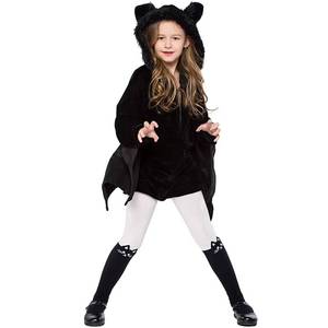 Girls' Bat Costume Wings Cozy Black Hoodie <b>Fun</b> Party Outfit Cute Animal Design Jumpsuit Polyester Halloween Cosplay - Product Image 4