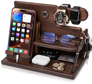 Moderna Base <span class=keywords><strong>de</strong></span> Carga para Teléfono <span class=keywords><strong>de</strong></span> Madera, Organizador <span class=keywords><strong>de</strong></span> Escritorio y Mesita <span class=keywords><strong>de</strong></span> Noche para Hombre con Accesorios <span class=keywords><strong>de</strong></span> Escritorio - Product Image 1