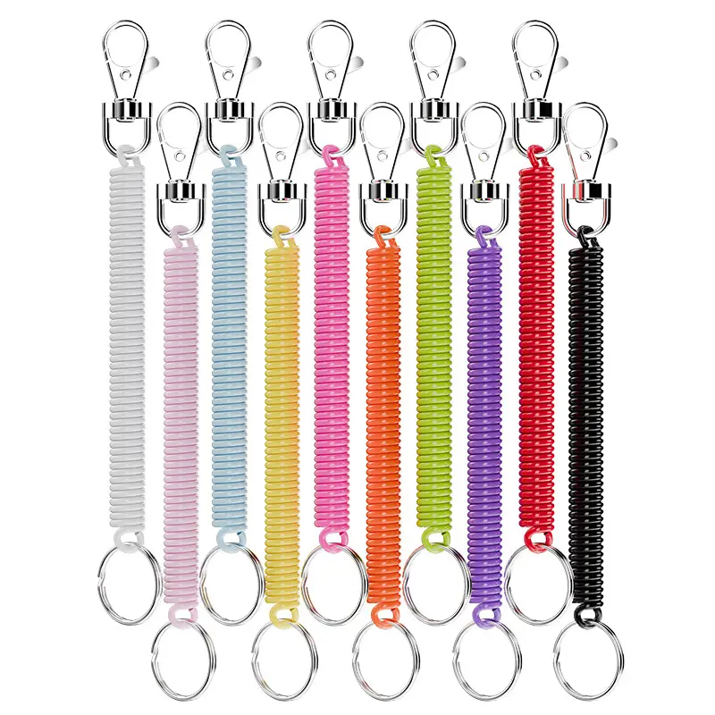 2024 HOT SALE spiral retractable spring plastic coil key chain lanyard coiled plastic spiral bungee cord