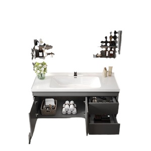 Jediman Bathroom Vanity With Smart Mirror Grey Minimalist Design Integrated Ceramic Basin Illuminated Sink Cabinet Set - Product Image 5