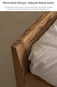 Letto <span class=keywords><strong>Matrimoniale</strong></span> Vintage in Rattan Stile Wabi Sabi, Struttura in Legno Massello, Finitura Naturale, Letto Moderno con Piattaforma, Arredamento Camera da Letto - Product Image 3