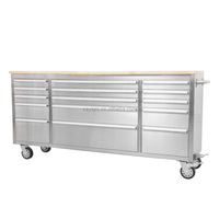 Armoire en métal noir de 72 pouces, 15 tiroirs à roulement à billes, roulettes robustes, capacité de charge de 800 kg, établi OEM pour mécaniciens, atelier, outils