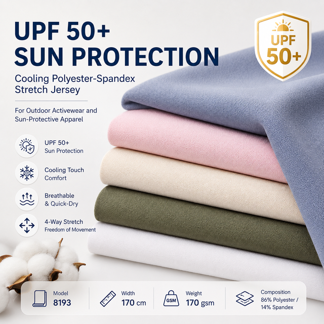UPF50+ Cooling Ice Silk Polyester Spandex Free Cut Quick Dry Sportswear Fabric for Sun Protection Clothing 8193