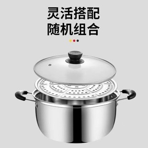 Stainless Steel Soup <b>Pot</b> With Lid 201 Grade Double Handles <b>Induction</b> Compatible <b>For</b> Gas Stoves Steamer Use - Product Image 5
