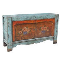 Meubles anciens vintage, meubles en bois de pin ancien, armoire mongole à deux portes peinte