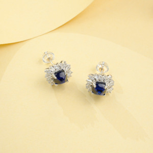 925 Silver Sugar Tower Sapphire <b>Earrings</b> with Sunflower Surrounding <b>Earrings</b> - Product Image 4