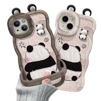 Coque de téléphone en silicone à bord ondulé avec oreilles de panda de dessin animé pour iPhone 16 15 14 13 12 Pro Max avec double support invisible