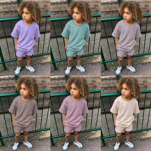 Vêtements d'été pour bébé, tenues pour enfants, essentiels, t-shirt uni + short pour filles, ensembles de survêtements en coton 2 pièces pour bébés garçons - Product Image 2
