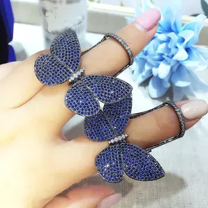 Bagues papillon en Zircon bleu pur, bagues luxueuses en platine naturelle