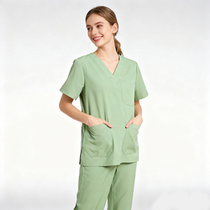 Dernier Modèle Bon Prix Logo Personnalisé <span class=keywords><strong>Blouse</strong></span> <span class=keywords><strong>Médicale</strong></span> <span class=keywords><strong>Colorée</strong></span> Col en V Sexy Uniforme d'Hôpital pour Infirmière et Médecin - Product Image 5