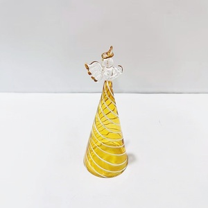 Customized Artistic Yellow Spiral Design with Gold Accents Hand Blown High Borosilicate Glass Angel Ornament for Home Decor