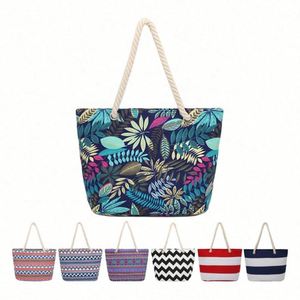 Bolso Tote Grande de Lona de Algodón con Cremallera para Mujer, Asa Doble, Bolso de Compras para Playa de Verano - Product Image 4